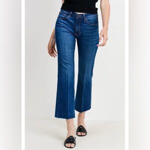 L.T.J Sicily Blue Flare Cropped Dark Denim Jeans 28 Casual Raw Hem Ankle Stretch